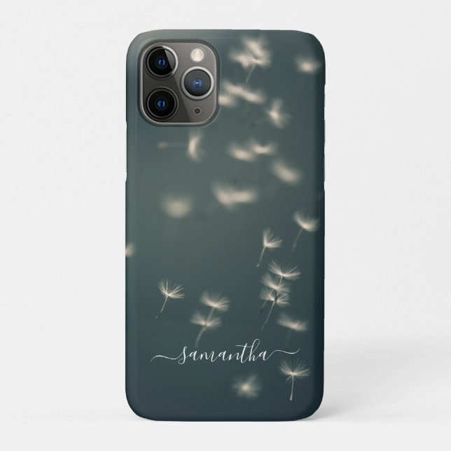 Dark Sage Green Dandelion White Script Name Case-M Case-Mate iPhone Hülle (Rückseite)