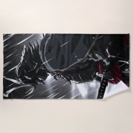 Dark Samurai Warrior in the Rain Illustration Strandtuch
