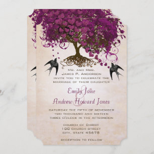 Dark Sangria Herz Leaf Tree Wedding Einladungen