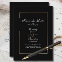 Dark Schwarz-weiß Script Gold Border Save the Date