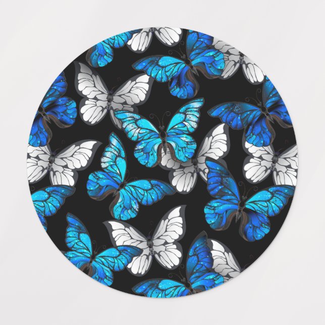 Dark Seamless Pattern with Blue Butterflies Morpho Etiketten (Design 1)