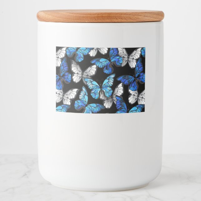 Dark Seamless Pattern with Blue Butterflies Morpho Lebensmitteletikett (Vorderseite)
