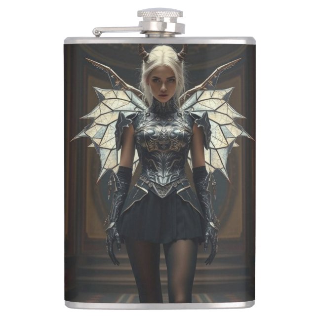 Dark Seraphim Queen – Fantasy Gothic Warrior Angel Flachmann (Vorderseite)