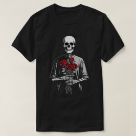 Dark Skeleton with Red Roses Bouquet Gothic Aesthe T-Shirt