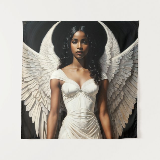 Dark Skin Black Girl Angel Angelcore Wandteppich (Vorderseite)