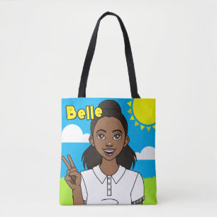 Dark Skin Cartoon Girl School Student Library Tasche