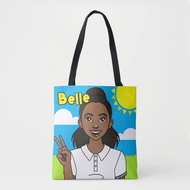 Dark Skin Cartoon Girl School Student Library Tasche (Vorderseite)
