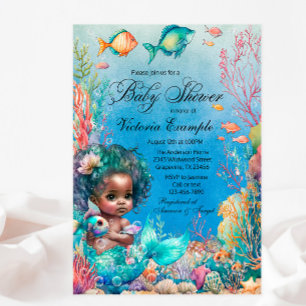 Dark Skin Mermaid Babydusche Einladung