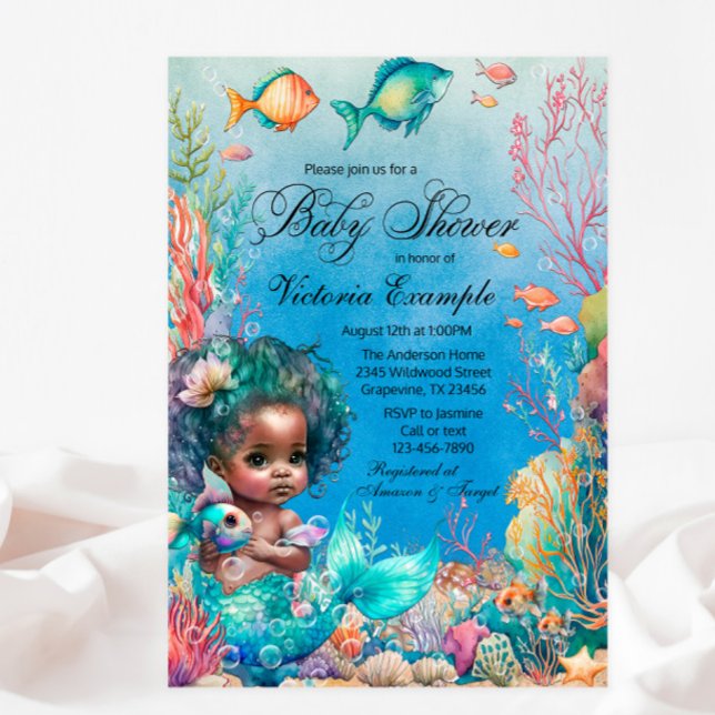 Dark Skin Mermaid Babydusche Einladung (Von Creator hochgeladen)