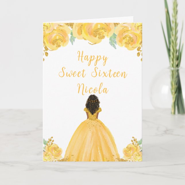 Dark Skin Princess Gold 16 . Geburtstag Karte (Vorderseite)