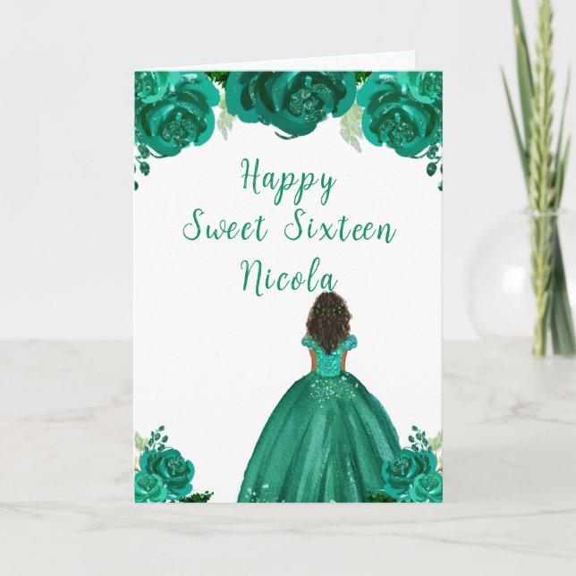 Dark Skin Princess Green 16 . Geburtstag Karte (Vorderseite)