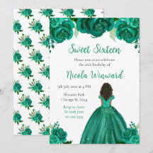 Dark Skin Princess Green Floral 16 . Geburtstag
