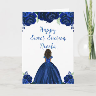 Dark Skin Princess Navy Blue Floral 16 . Geburtsta Karte