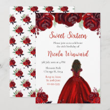 Dark Skin Princess Red Floral 16 . Geburtstag