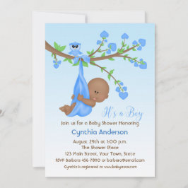 Dark Skinned Baby Boy in Tree, Babydusche Einladung