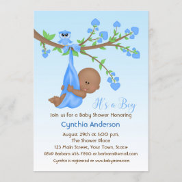 Dark Skinned Baby Boy in Tree, Babydusche Einladung
