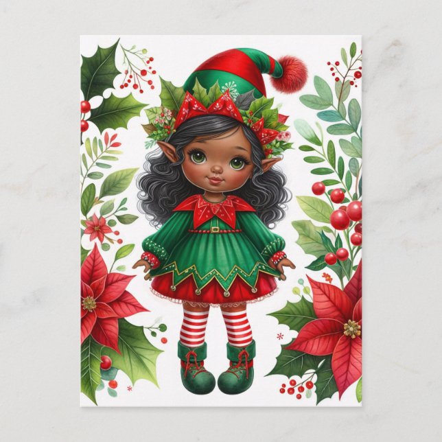 Dark-Skinned Christmas Elf Holiday Postkarte (Vorderseite)