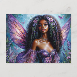 Dark-Skinned Fairy In Purple Floral Postkarte