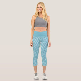 Dark Sky Blue Mermaid Fish Scale Capri Leggings