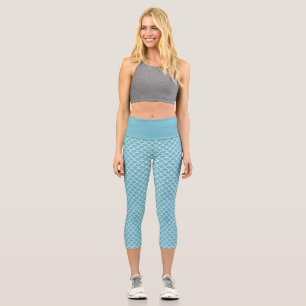 Dark Sky Blue Mermaid Fish Scale Capri Leggings