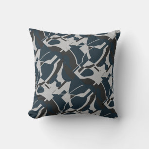 Dark Slate Blue Gray Black Diagonal Art MCM Look Kissen
