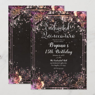 Dark Sparkle Glitzer Glam Lights Quinceañera Einladung