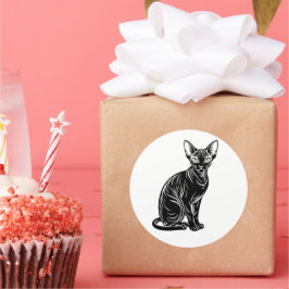 Dark Sphynx Cat – Mysterious Minimal Art Runder Aufkleber