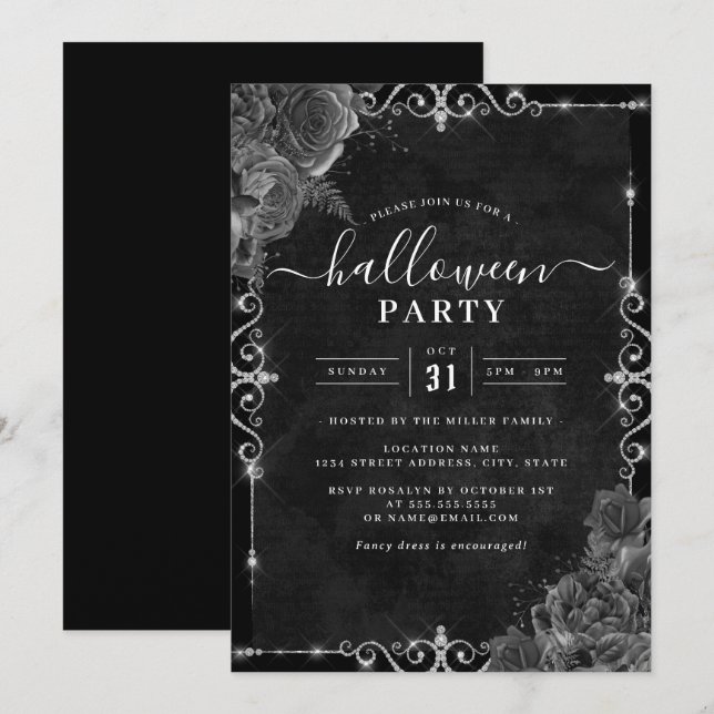 Dark Spooky Floral Rose Halloween-Party Einladung (Vorne/Hinten)