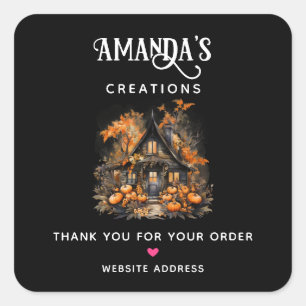 Dark Spuk House and Pumpkins Halloween Business Quadratischer Aufkleber