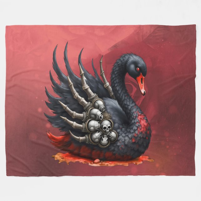 Dark Swan of Bones – Gothic Elegance  Fleecedecke (Vorderseite (Horizontal))