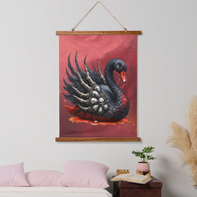 Dark Swan of Bones – Gothic Elegance  Wandteppich Mit Holzrahmen (Schlafzimmer)