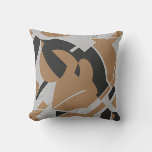 Dark Tan Gray Black Bold Abstraktes Motiv wirbeln Kissen