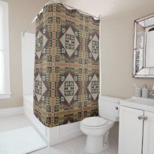 Dark Tan Taupe Brown Red Black Tribal Art Duschvorhang