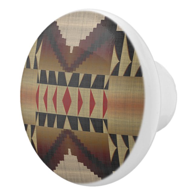 Dark Tan Taupe Brown Red Black Tribal Art Keramikknauf (Rechts)