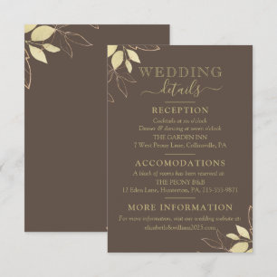 Dark Taupe & Gold Foliage Moderne botanische Hochz Begleitkarte
