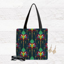 Dark Teal and Gold Art Deco Floral Ornament