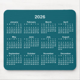 Dark Teal and White 2026 Calendar Mousepad