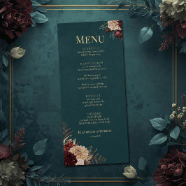 Dark Teal Floral Gothic Wedding Menu Menükarte