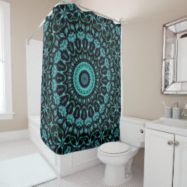 Dark Teal Floral Noir Mandala Duschvorhang
