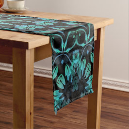 Dark Teal Floral Noir Mandala Kurzer Tischläufer