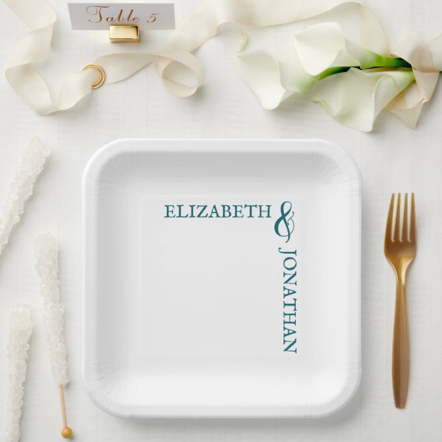 Dark Teal Modern Typography Wedding Pappteller (Hochzeit)