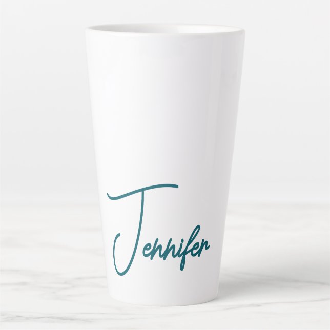 Dark Teal Trend Modern Minimalist Handwriting Name Milchtasse (Vorderseite)