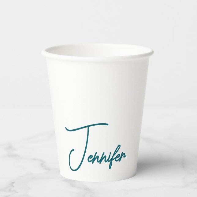 Dark Teal Trend Modern Minimalist Handwriting Name Pappbecher (Vorderseite)