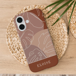 Dark Terracotta Boho Tropical Monstera Leaf iPhone 16 Hülle