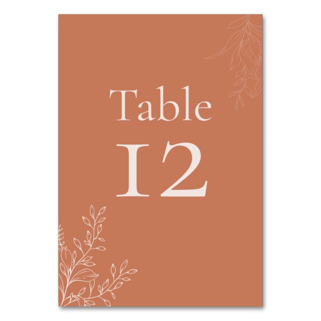 Dark Terracotta Botanical Table Number Tischnummer (Vorderseite)