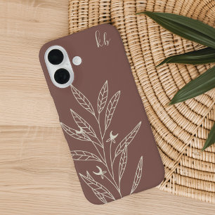 Dark Terracotta   Mystic Boho Botanic Monogram iPhone 16 Hülle