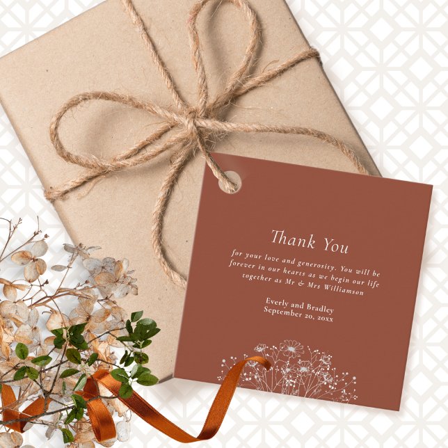 Dark Terracotta Rust Floral Wedding Vielen Dank Geschenkanhänger (Von Creator hochgeladen)
