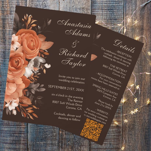 Dark Terracotta Wedding Einladung (Dark Terracotta & Burnt Orange Wedding Invitation)