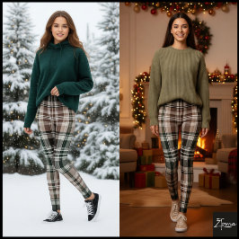 Dark Traditional Maroon Green Winter Plaid Leggings