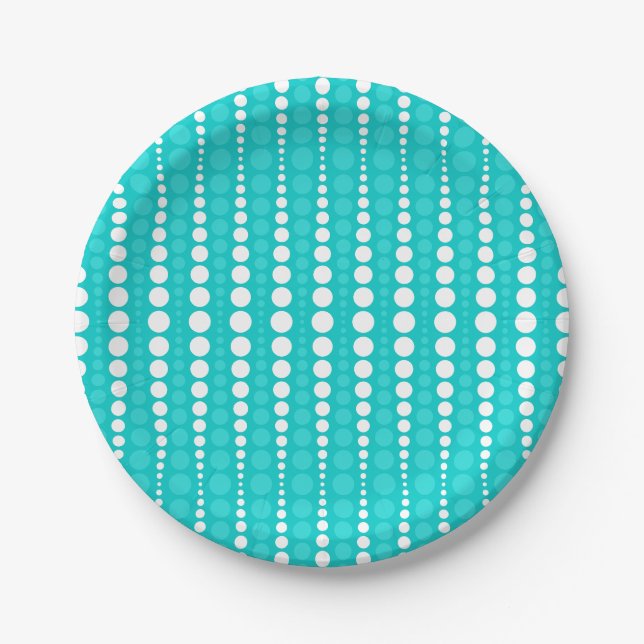 Dark Turquoise and White Polka Dots Paper Plate Pappteller (Vorderseite)